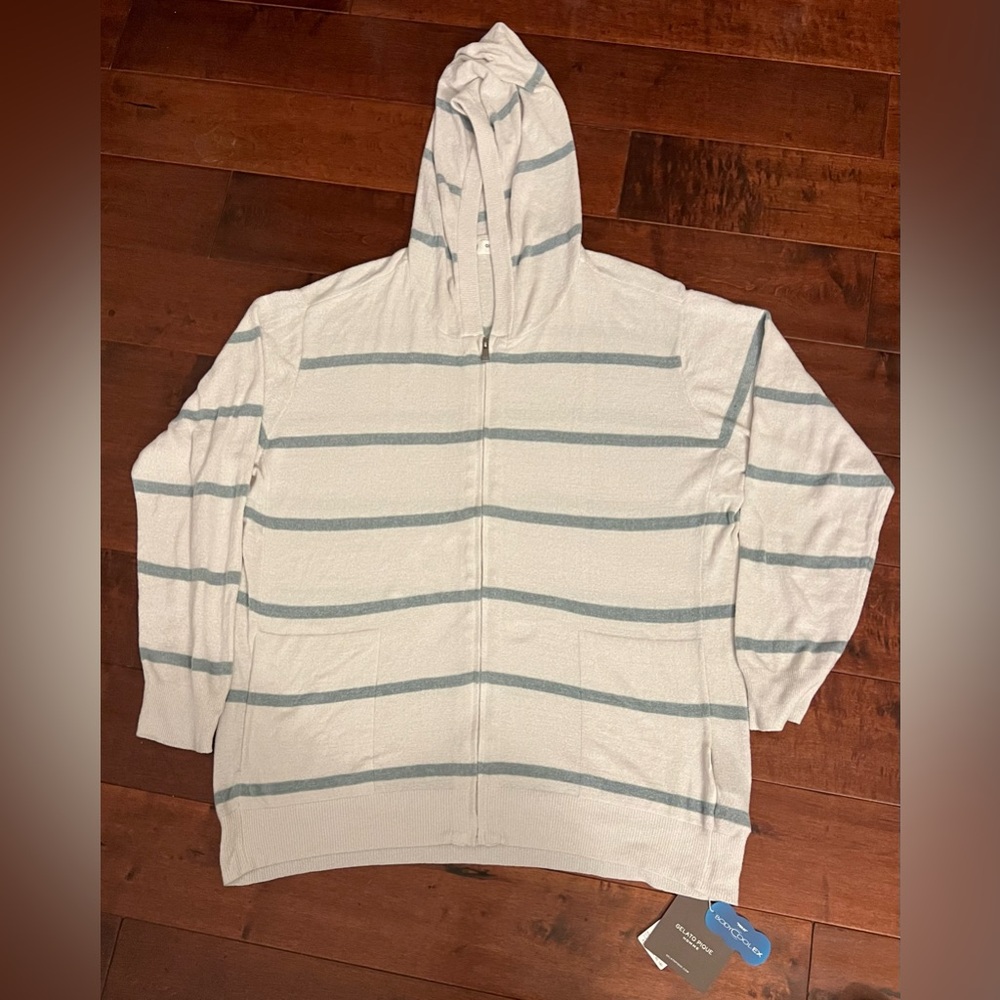 GELATO PIQUE Homme Smoothie Jacket Hoodie Gray Blue Stripes Cooling Men’s L